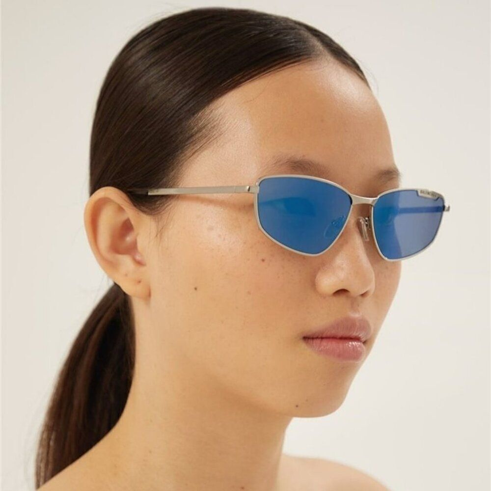 NEW Balenciaga BB0277S 003 Ruthenium Blue Mirrored Geometric Unisex Sunglasses - Picture 5 of 14